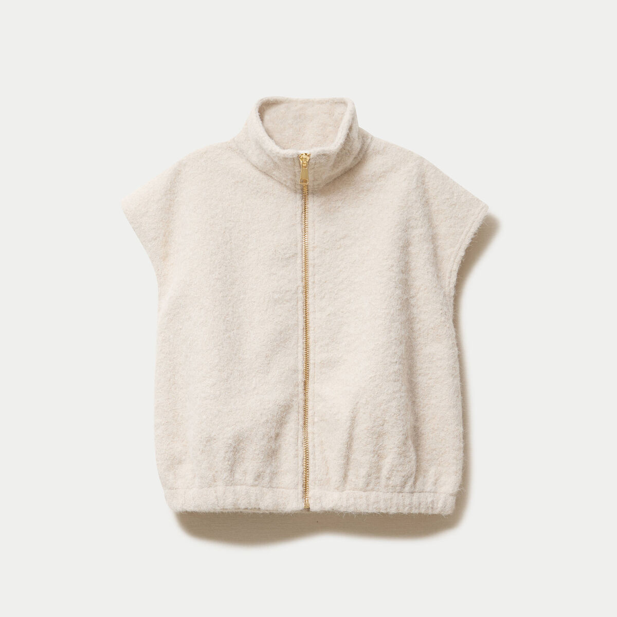 Veste sans manches col montant beige femme