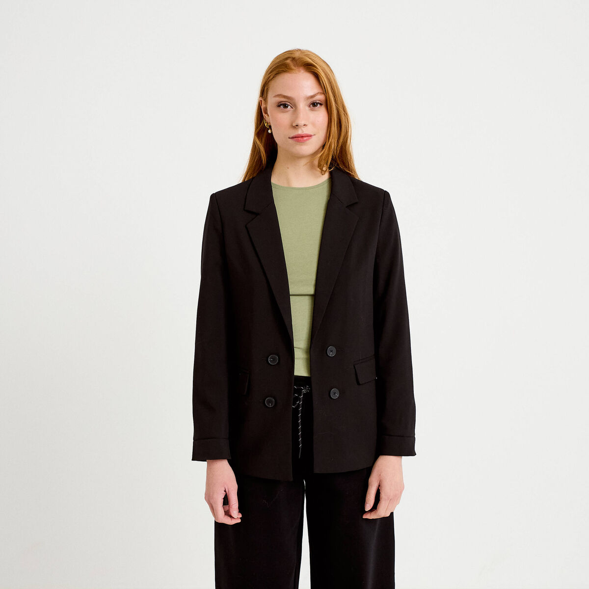 Blazer ajust&eacute; manches longues noir femme