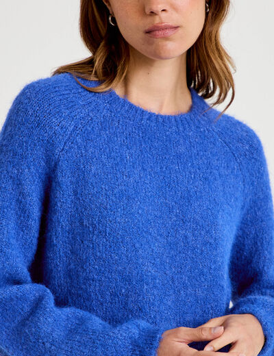 Pull ample col rond manches longues bleu electrique femme