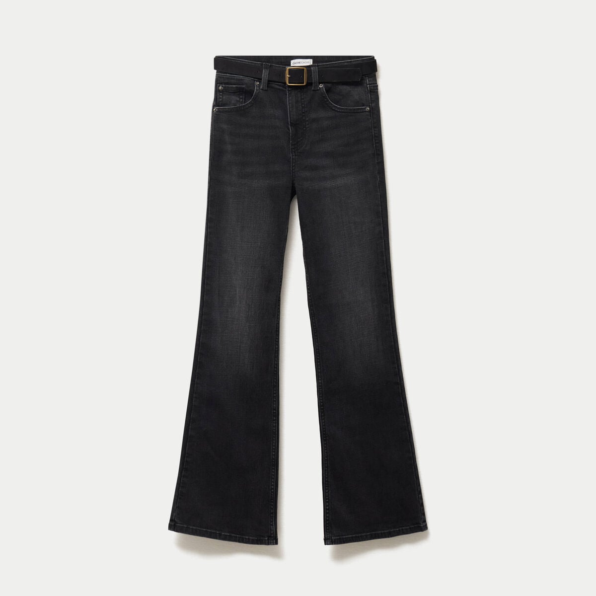 Jean bootcut avec ceinture amovible denim noir femme