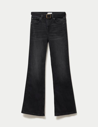 Jean bootcut avec ceinture amovible denim noir femme