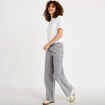 Jean wide leg taille haute brod&eacute; denim gris femme