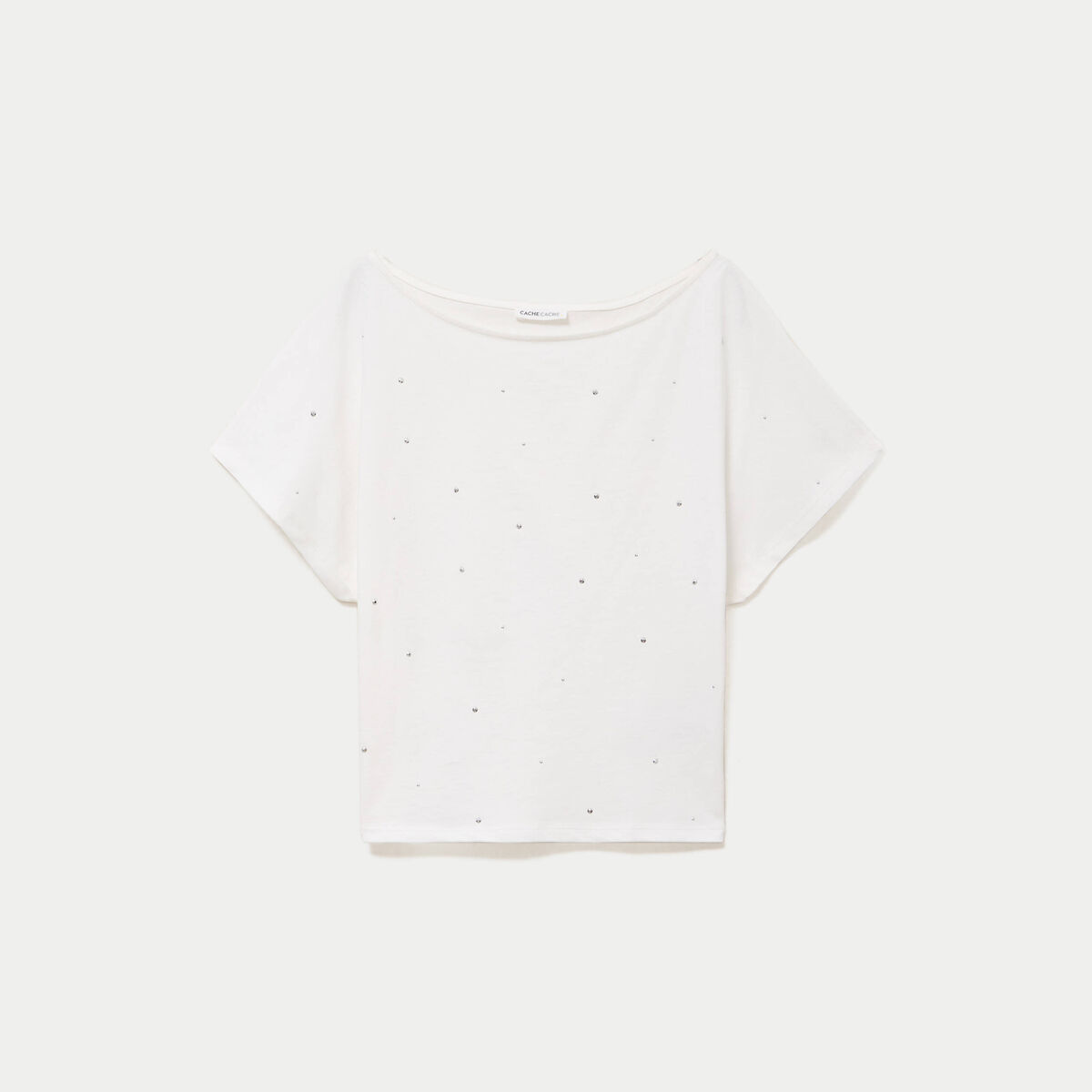 T-shirt col bateau manches courtes ecru femme