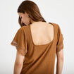 T-shirt col rond manches courtes beige femme