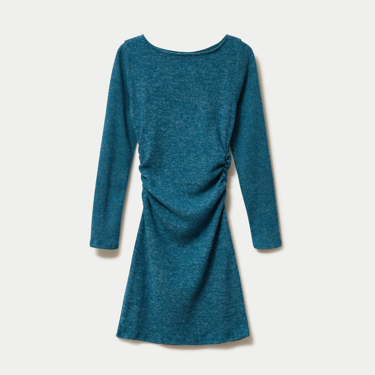 Robe en maille manches longues bleu canard femme