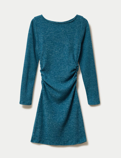 Robe en maille manches longues bleu canard femme