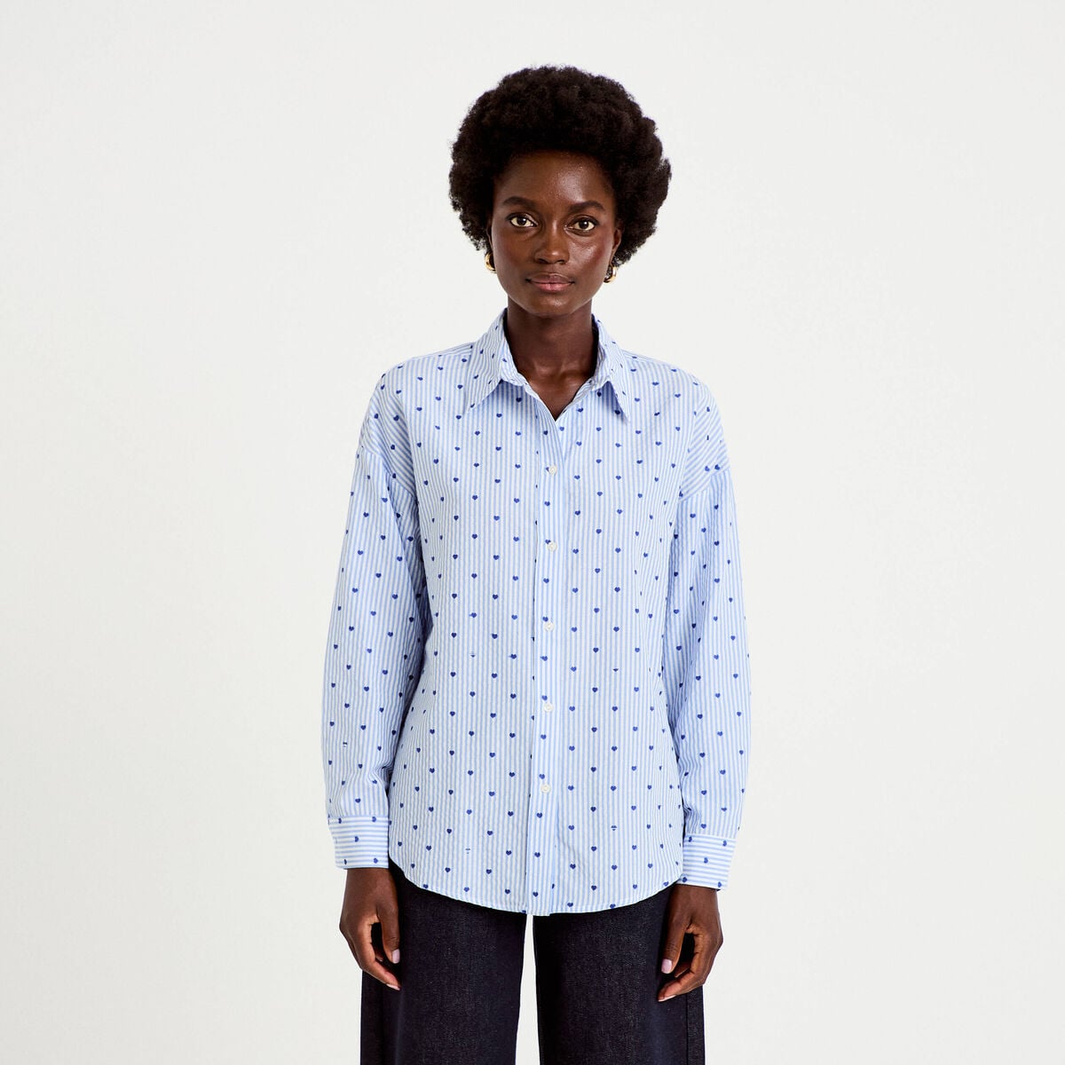 Chemise oversize manches longues bleu femme