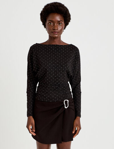 Top droit col bateau manches longues noir femme