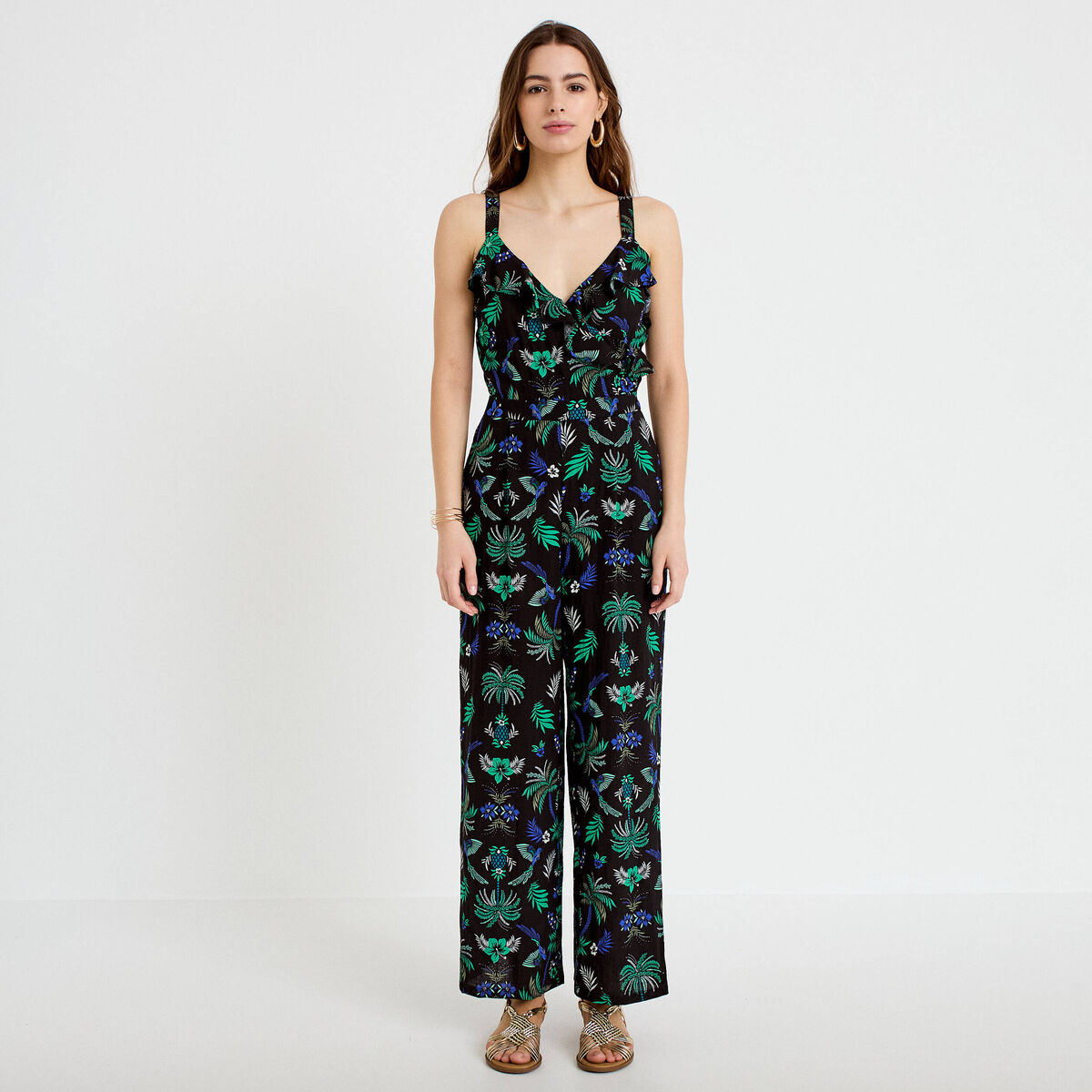 Combinaison pantalon volants noir femme