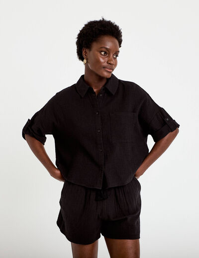 Chemise manches 3/4 noir femme