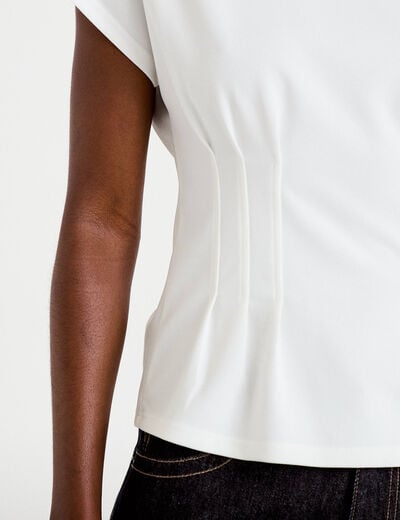 Top ajust&eacute; col rond manches courtes ecru femme