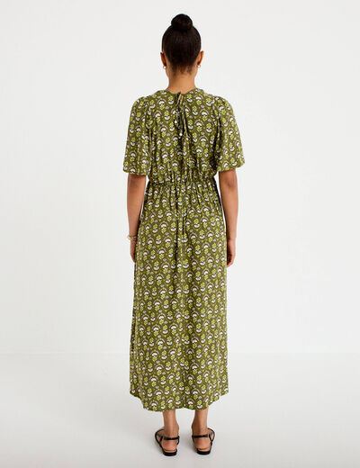 Robe longue manches courtes vert femme
