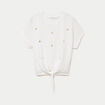 T-shirt col rond manches courtes noeuds ecru femme