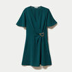 Robe courte &eacute;vas&eacute;e col v manches courtes vert fonc&eacute; femme
