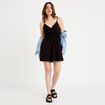 Combishort large col v fines bretelles noir femme