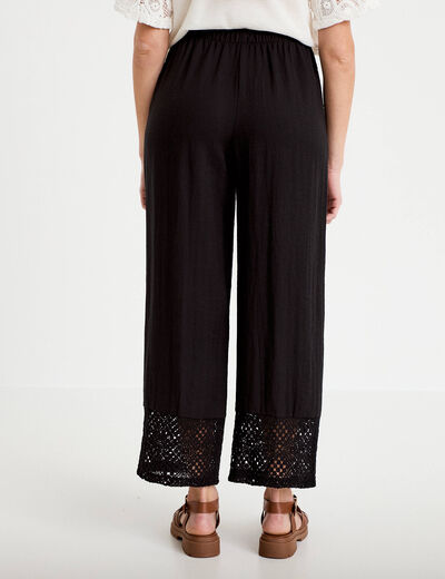 Pantalon large bi-mati&egrave;re pliss&eacute; noir femme