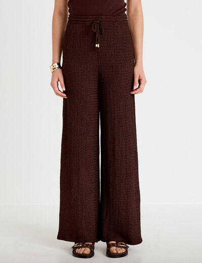 Pantalon large taille standard marron fonc&eacute; femme