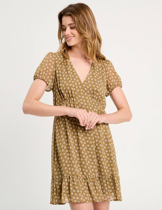 Robe &eacute;vas&eacute;e manches courtes vert olive femme
