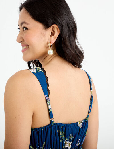 Robe longue &eacute;vas&eacute;e col coeur Bridgerton bleu fonc&eacute; femme