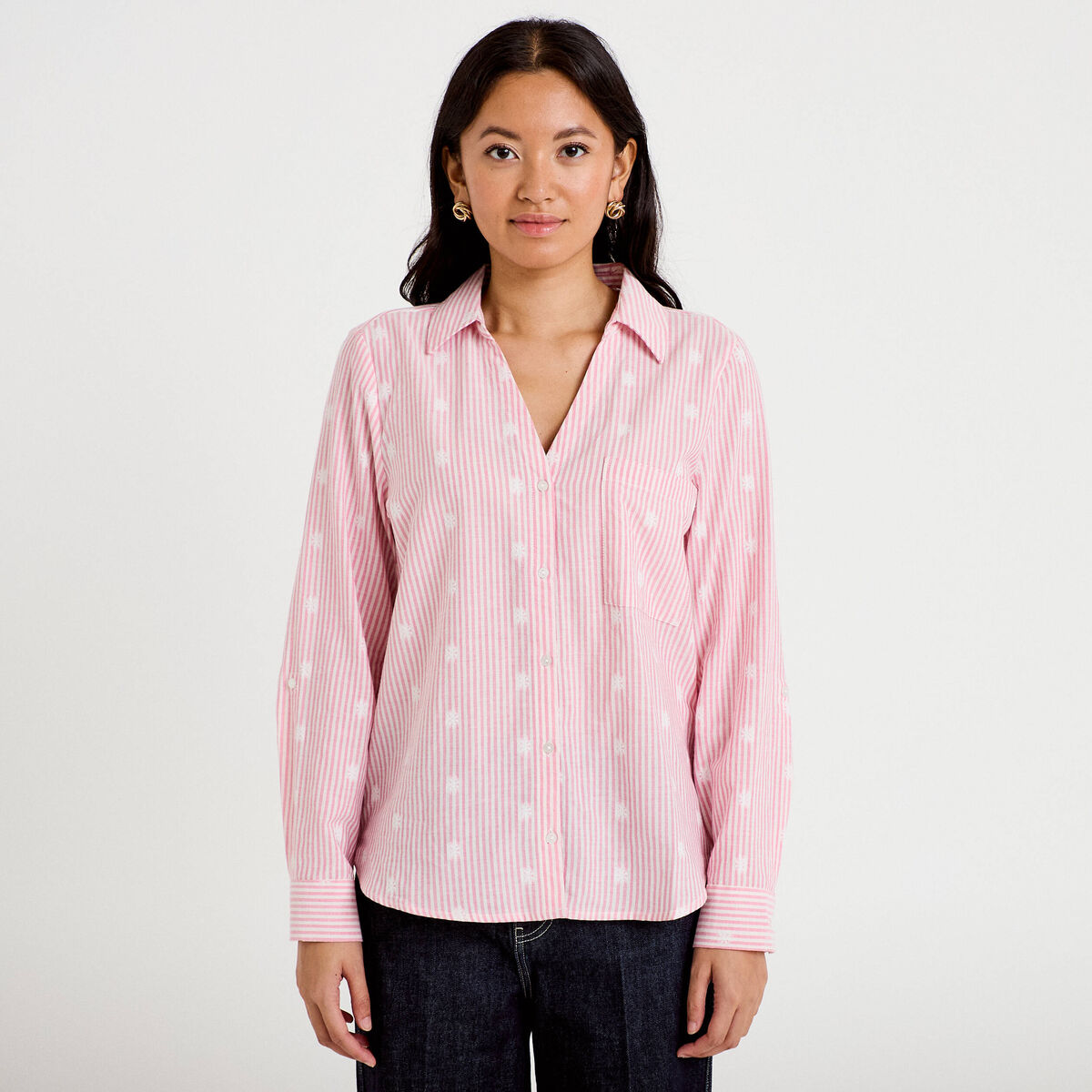 Chemise droite manches longues rouge femme