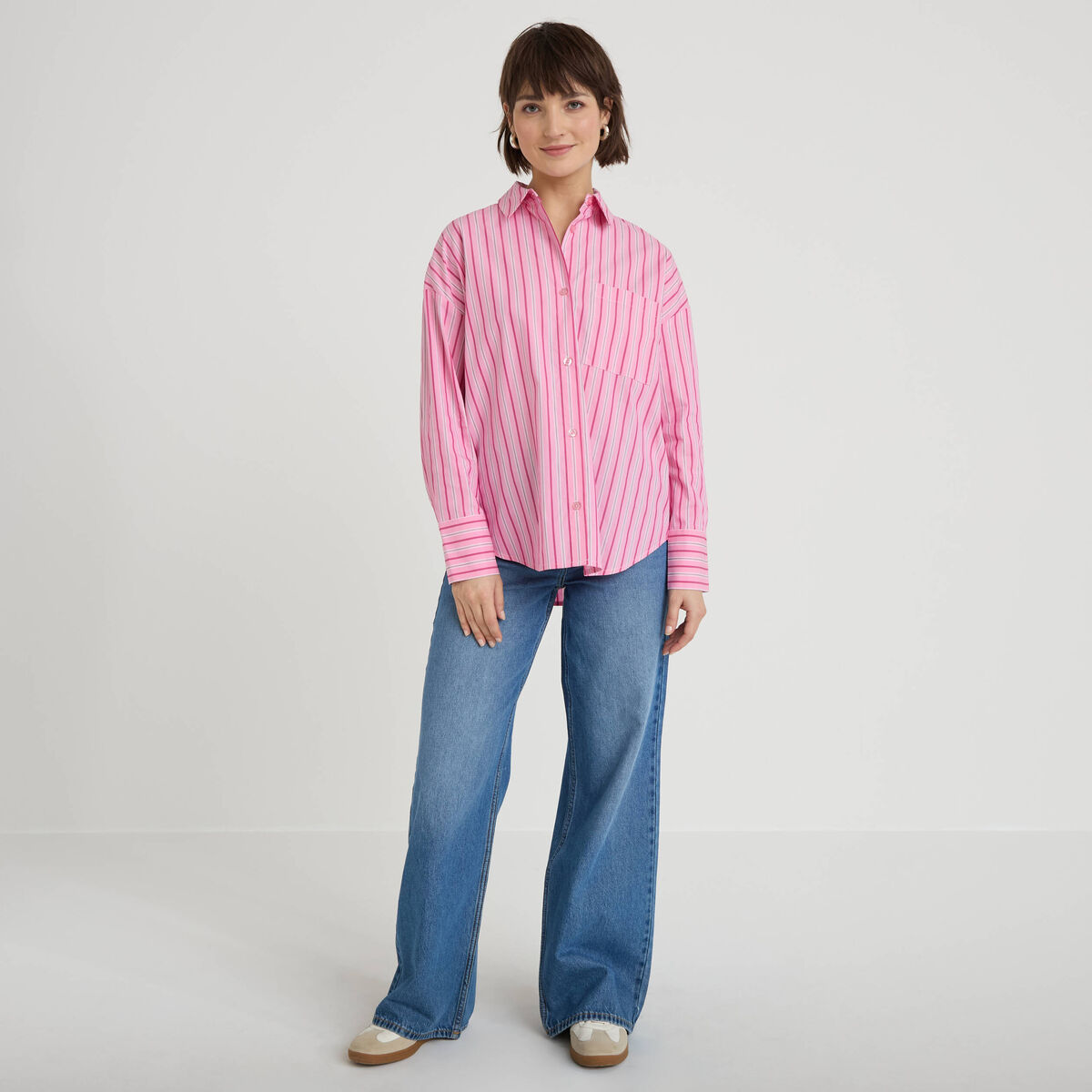 Chemise oversize col classique rose vif femme