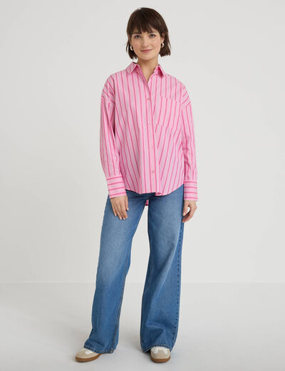 Chemise oversize col classique rose vif femme