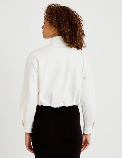 Veste cropped bas resserr&eacute; ecru femme