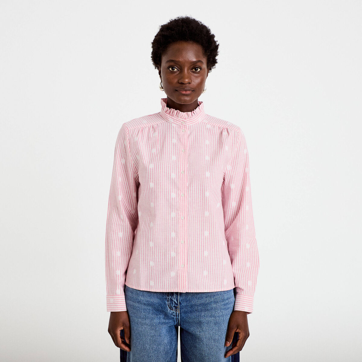 Chemise droite manches longues rouge clair femme
