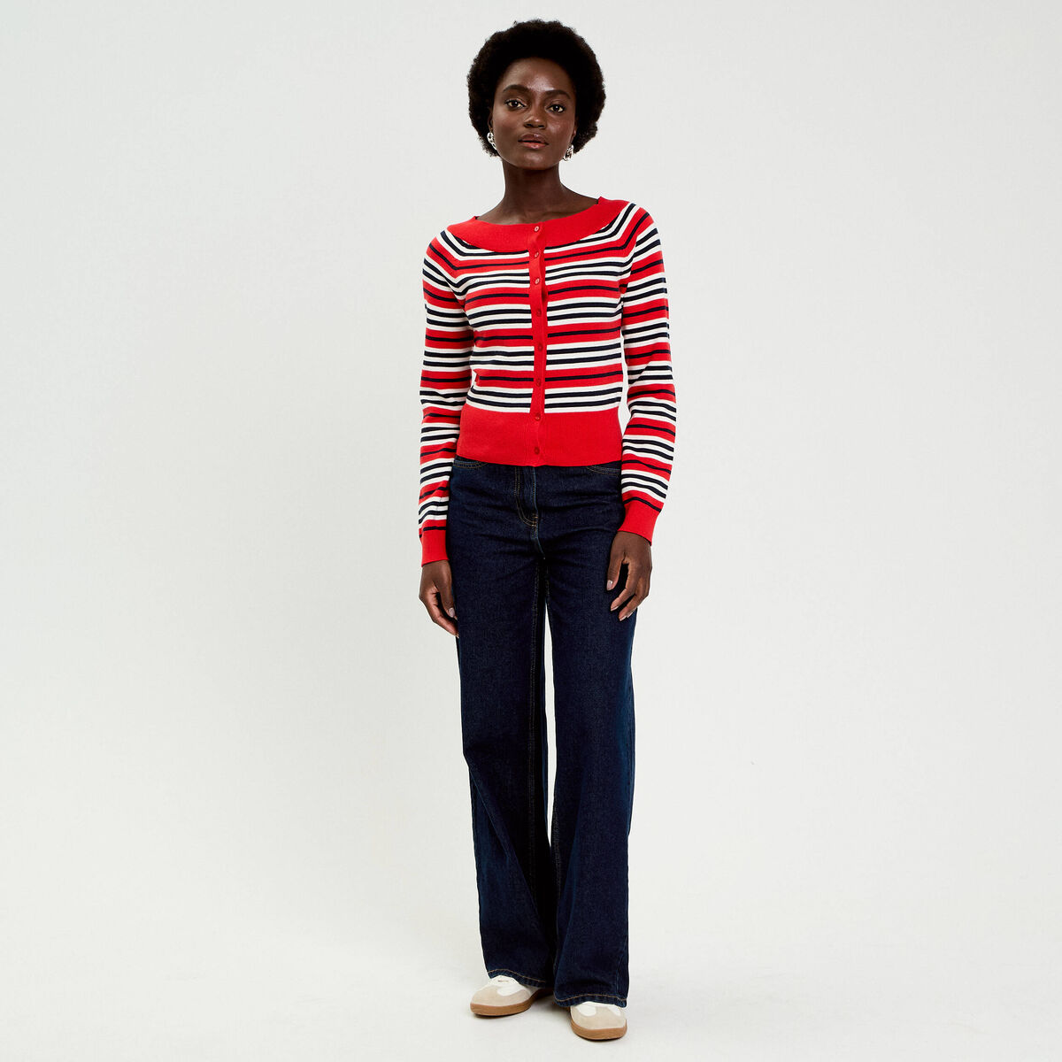 Gilet col bateau rouge femme
