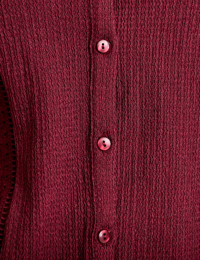 Blouse broderie col V manches longues bordeaux femme