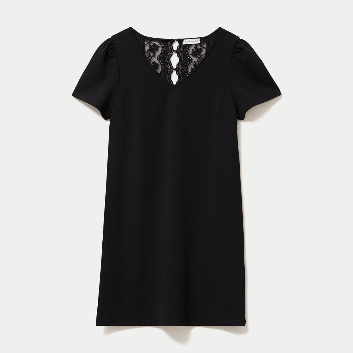 Robe droite courte en maille col rond noir femme