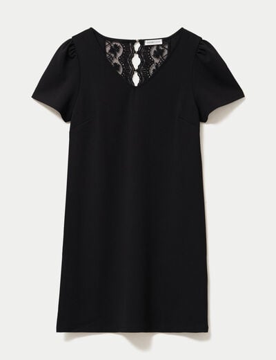 Robe droite courte en maille col rond noir femme