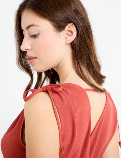 Robe longue &eacute;vas&eacute;e col V vieux rose femme