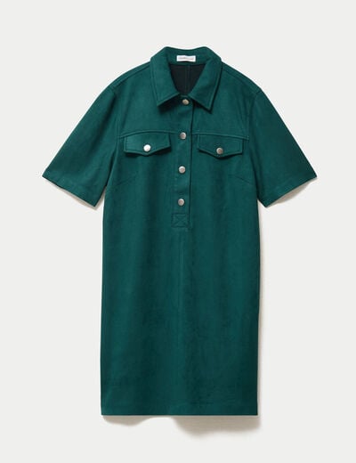 Robe droite 3/4 manches courtes daim vert fonc&eacute; femme