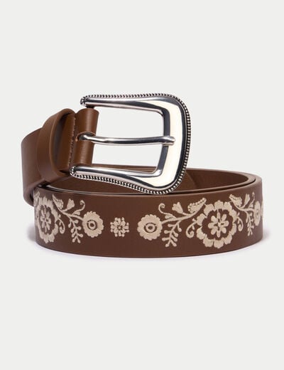 Ceinture brod&eacute;e marron fonc&eacute; femme