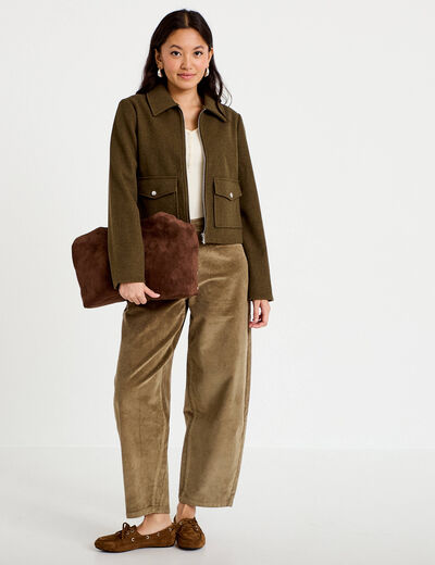Veste zipp&eacute;e vert kaki femme