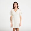 Robe courte &eacute;vas&eacute;e col v dentelle ecru femme