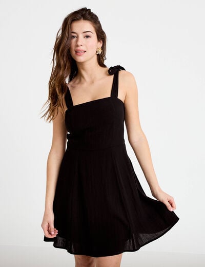 Robe patineuse courte &agrave; fines bretelles noir femme
