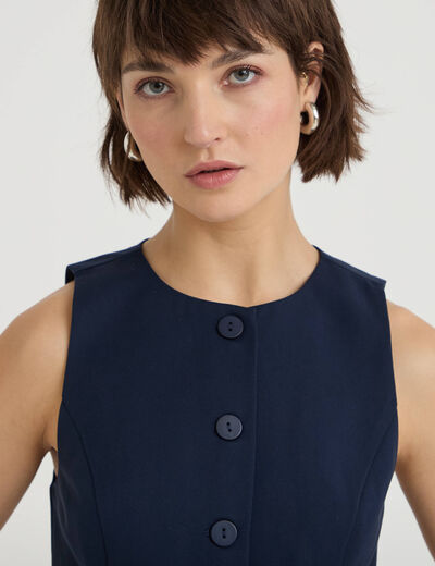 Gilet court cintr&eacute; sans manches bleu marine femme