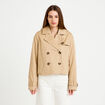 Trench droit court &agrave; capuche amovible beige femme