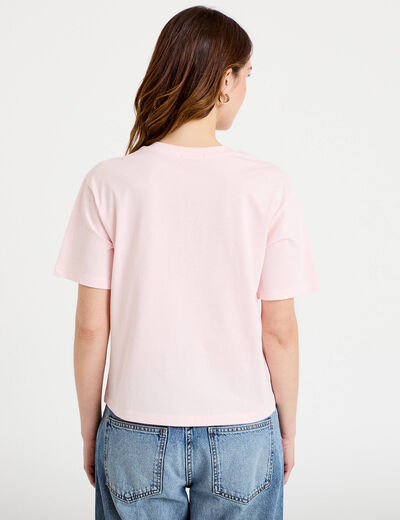 T-shirt col v manches courtes rose clair femme