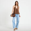 Top d&eacute;collet&eacute; sans manches pliss&eacute; marron fonc&eacute; femme