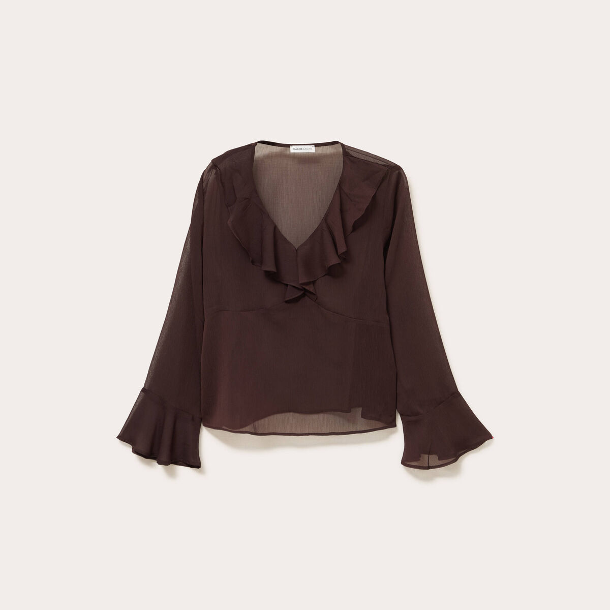 Blouse col V marron fonc&eacute; femme