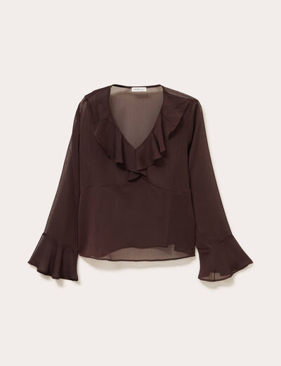 Blouse col V marron fonc&eacute; femme