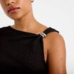 Top one shoulder pliss&eacute; manches courtes noir femme