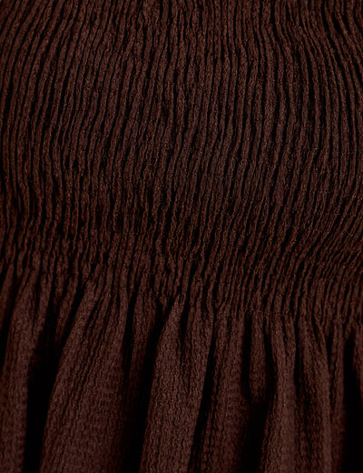 Blouse p&eacute;plum manches longues pliss&eacute;e marron fonc&eacute; femme