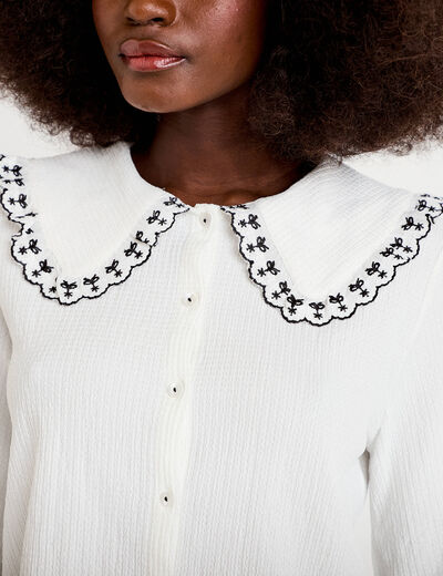 Blouse broderie manches longues ecru femme