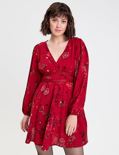 Robe &eacute;vas&eacute;e d&eacute;tails clout&eacute;s rouge fonc&eacute; femme