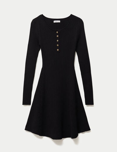Robe pull patineuse manches longues noir femme