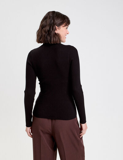 Pull c&ocirc;tel&eacute; col roul&eacute; noir femme